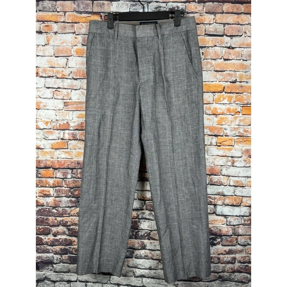 Banana Republic Men's Linen Blend Pants Check Pattern 29